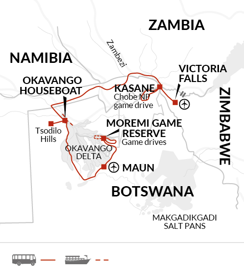 tourhub | Explore! | Family Botswana and Zimbabwe Safari Adventure | Tour Map