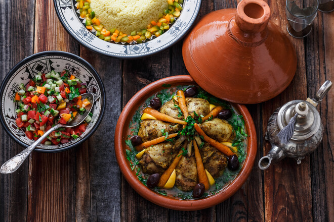 A table full of Moroccan food