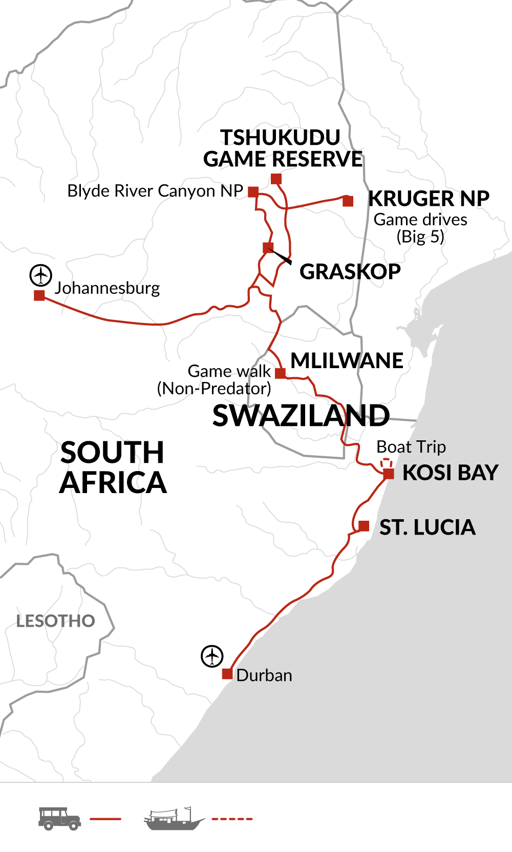 tourhub | Explore! | Family South Africa Safari and Beach Adventure | Tour Map