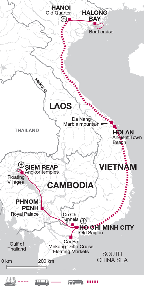 tourhub | Explore! | Highlights of Vietnam and Cambodia | Tour Map