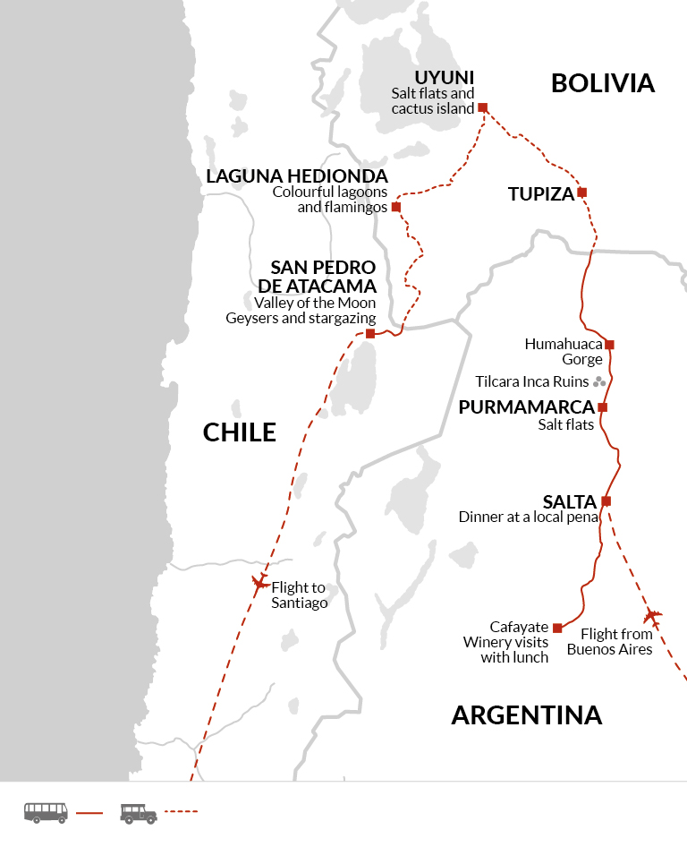 tourhub | Explore! | Best of Argentina, Bolivia and Chile | Tour Map