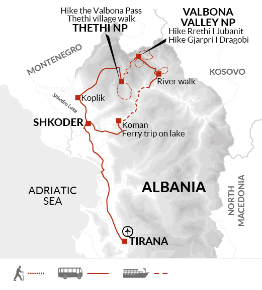 tourhub | Explore! | Hiking the Albanian Alps | Tour Map