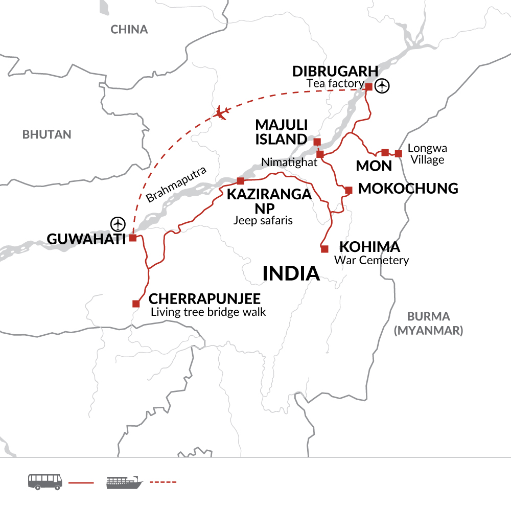 tourhub | Explore! | Highlights of Assam and Nagaland | Tour Map
