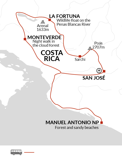 tourhub | Explore! | Highlights of Costa Rica | Tour Map