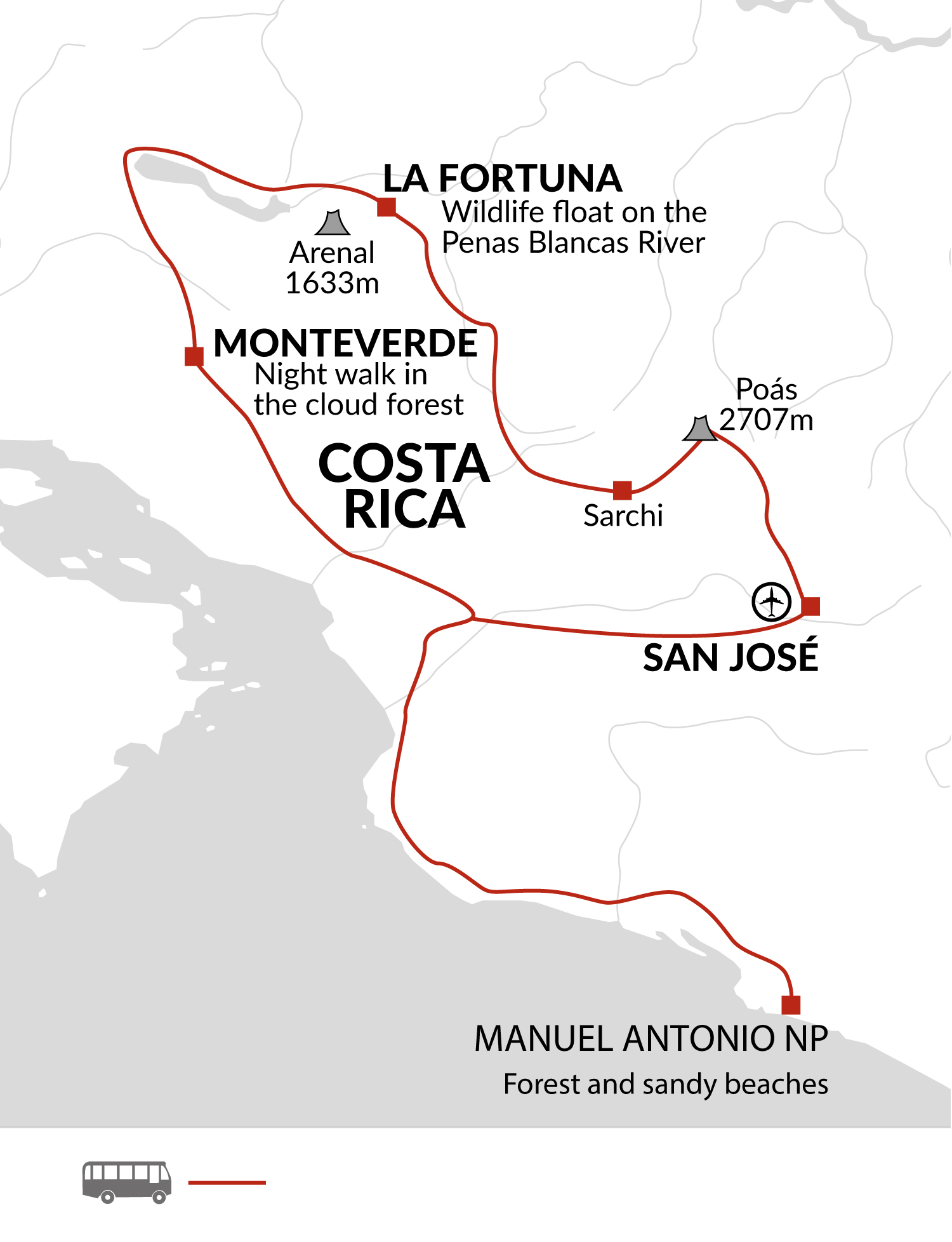 tourhub | Explore! | Highlights of Costa Rica  + Beach Extension    | Tour Map