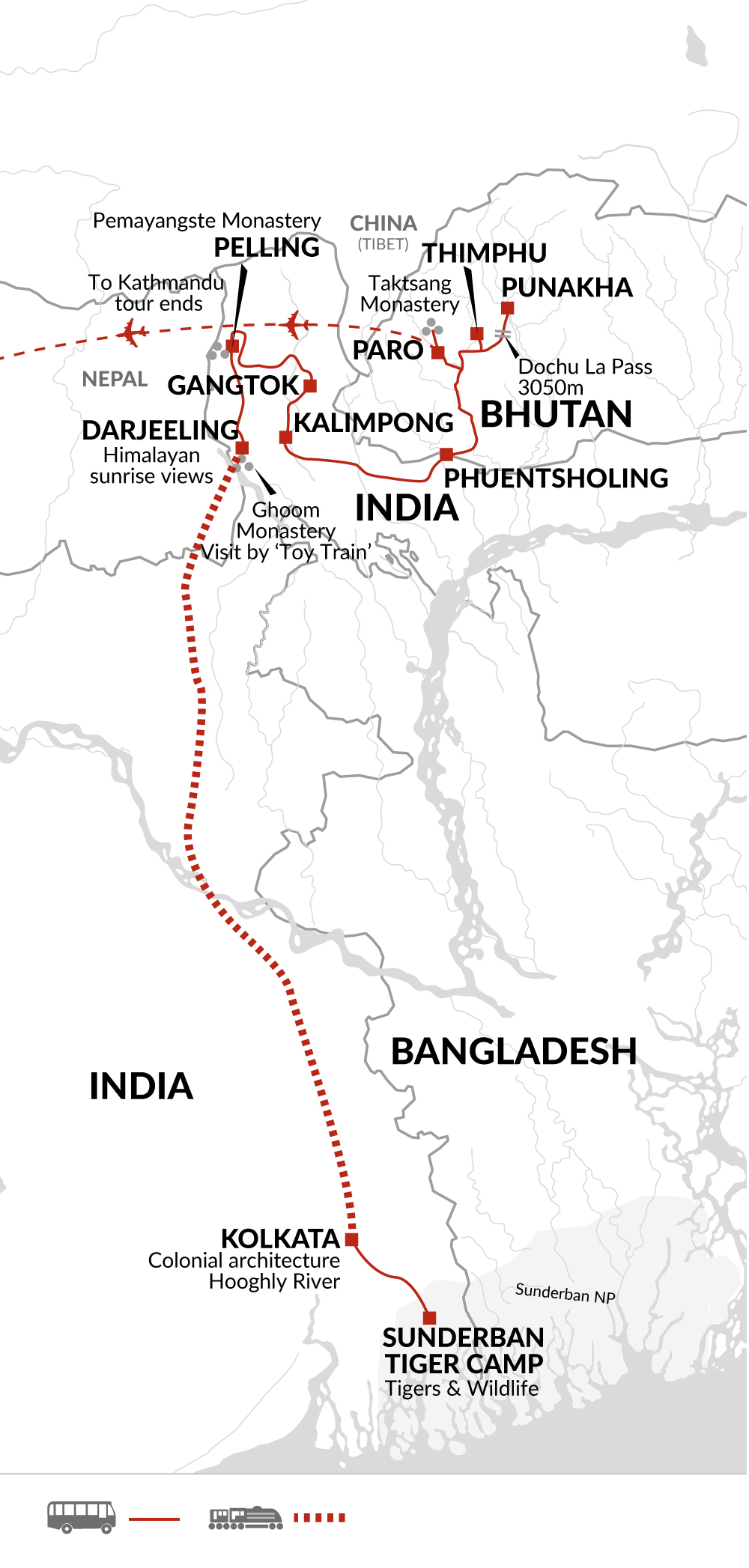 tourhub | Explore! | Discover Darjeeling and Bhutan | Tour Map
