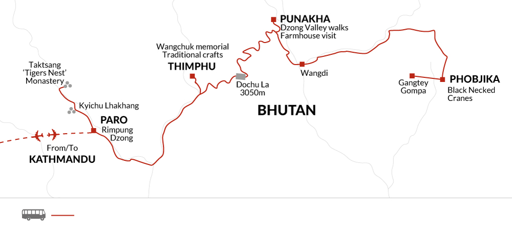 tourhub | Explore! | Festivals of Bhutan | Tour Map
