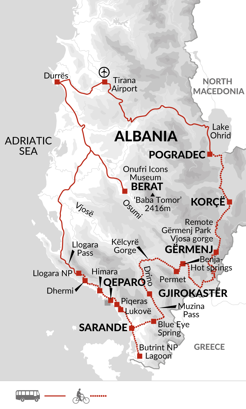 tourhub | Explore! | Cycle Albania | Tour Map