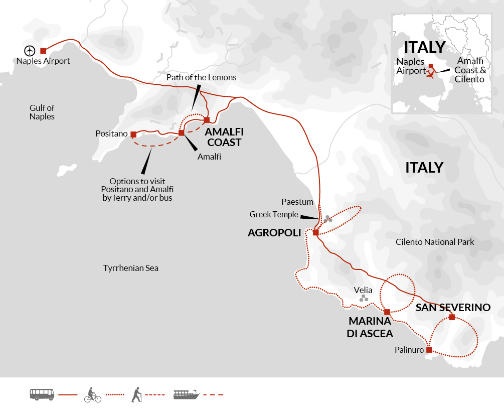 tourhub | Explore! | Cycling in Italy - Cilento to the Amalfi Coast | CAC | Route Map