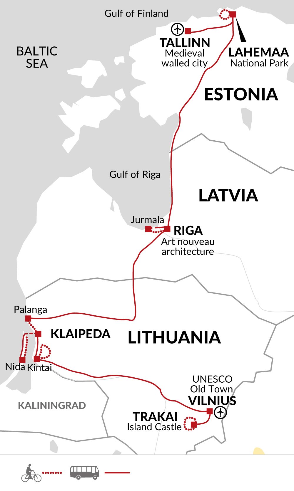 Tour Map tourhub | Explore! | Cycling the Baltic States | Tour Map