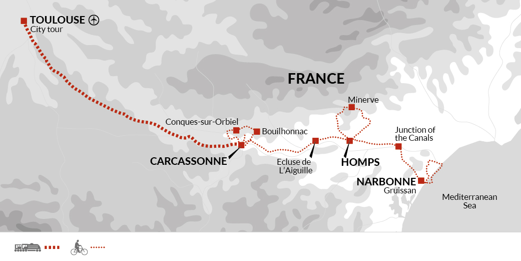 tourhub | Explore! | Cycling in France - Canals and Castles of the Midi | Tour Map