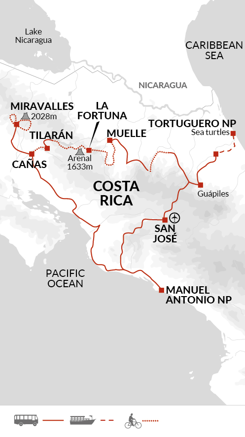 tourhub | Explore! | Costa Rica on Two Wheels | Tour Map