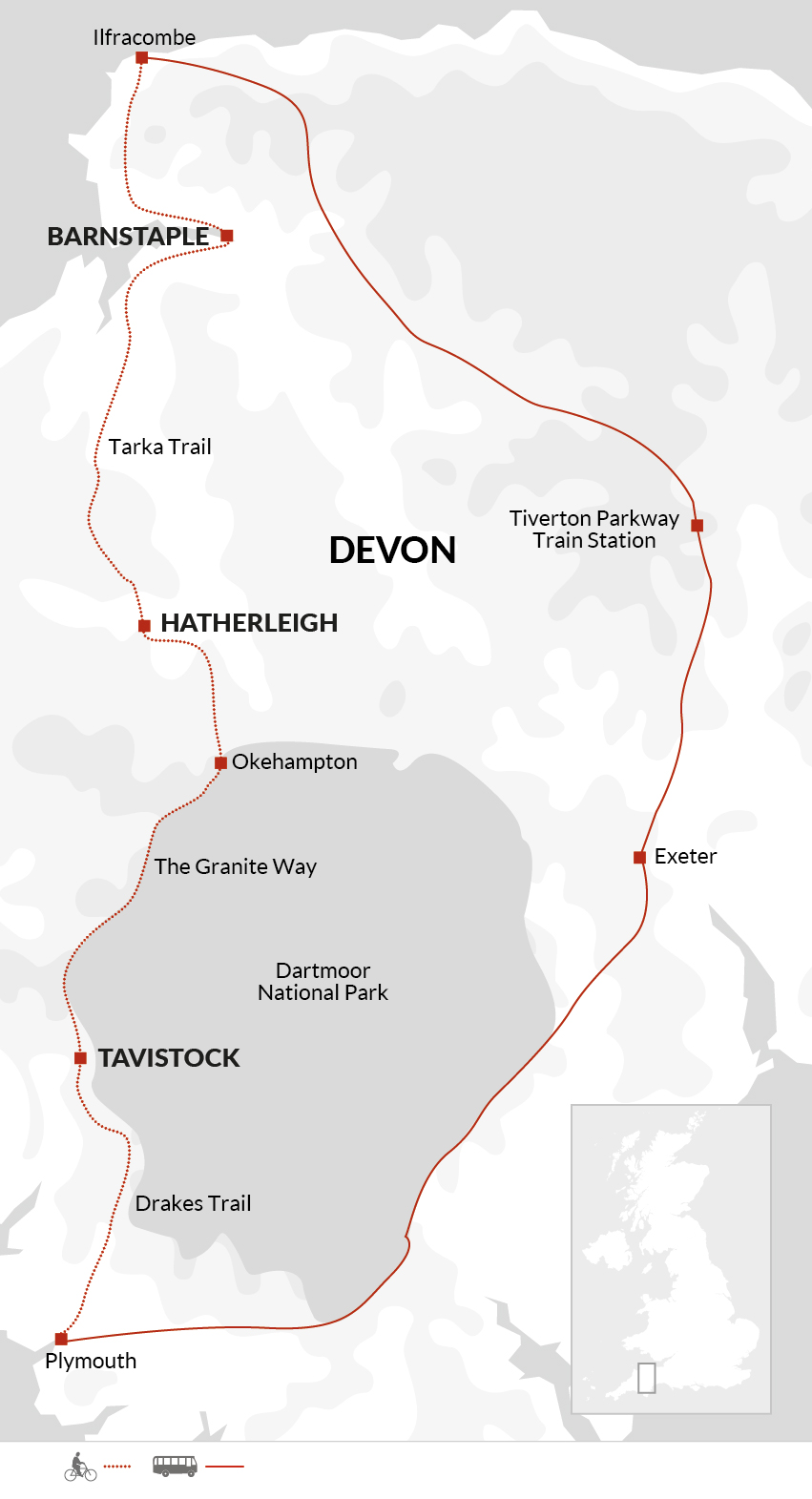 tourhub | Explore! | Cycle Devon - Coast to Coast | Tour Map