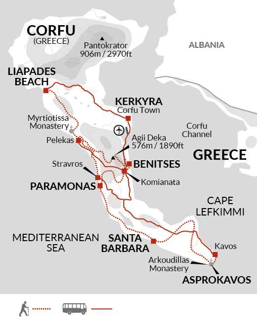 tourhub | Explore! | Walking the Corfu Trail (South) | Tour Map