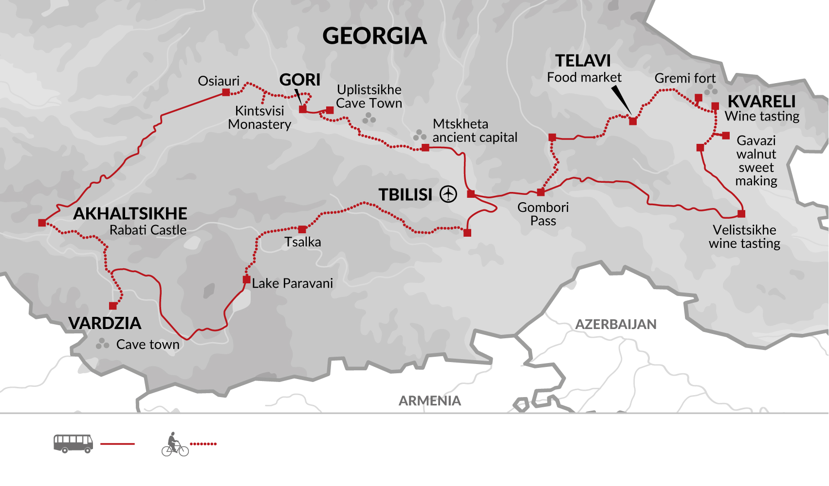 tourhub | Explore! | Cycling in Georgia | Tour Map