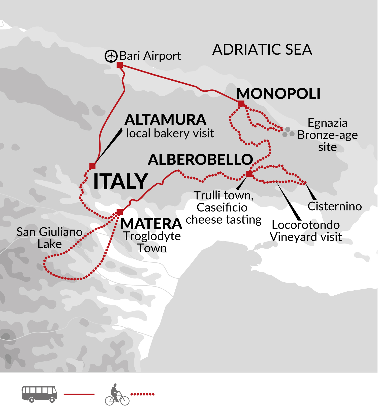 tourhub | Explore! | Cycle Puglia. | Tour Map