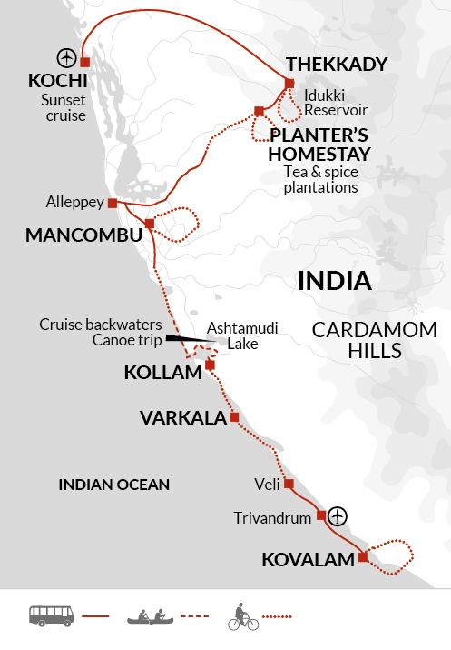 tourhub | Explore! | Backroads Of Kerala | Tour Map