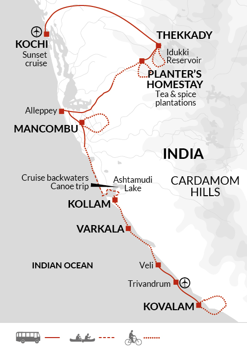 tourhub | Explore! | Cycle Kerala | Tour Map