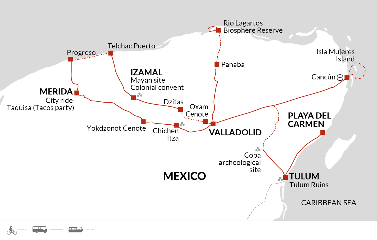 tourhub | Explore! | Cycle Mexico - The Yucatan Peninsula | Tour Map