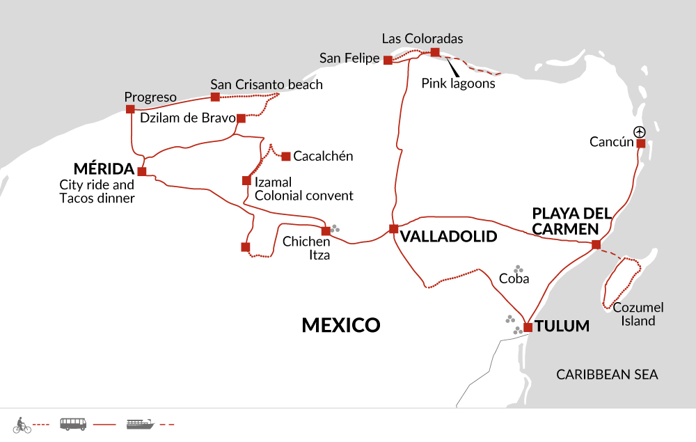 tourhub | Explore! | Cycle Mexico - The Yucatan Peninsula | Tour Map