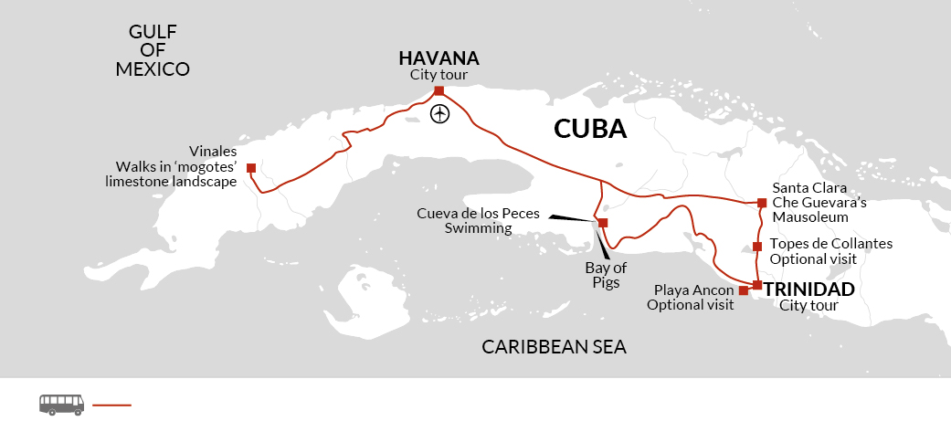 tourhub | Explore! | Best of Western Cuba + Beach Extension | Tour Map