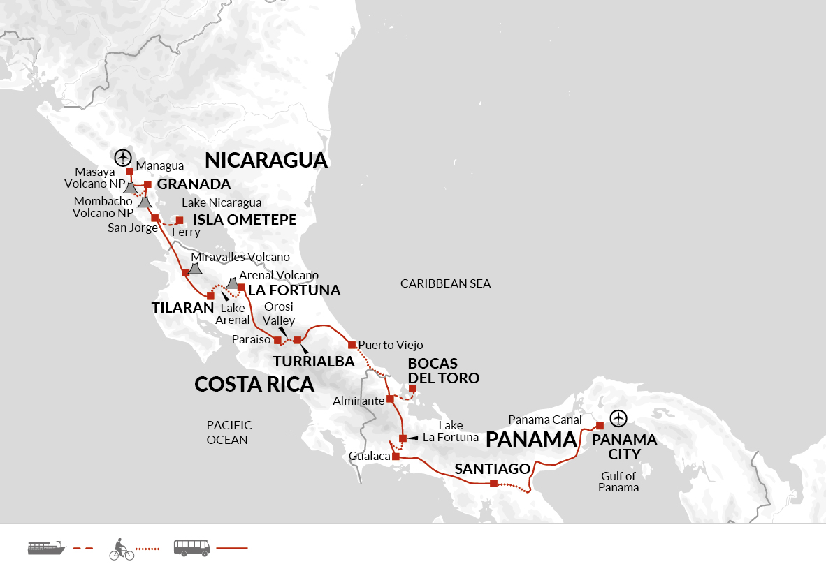 tourhub | Explore! | Cycle Nicaragua to the Panama Canal | Tour Map