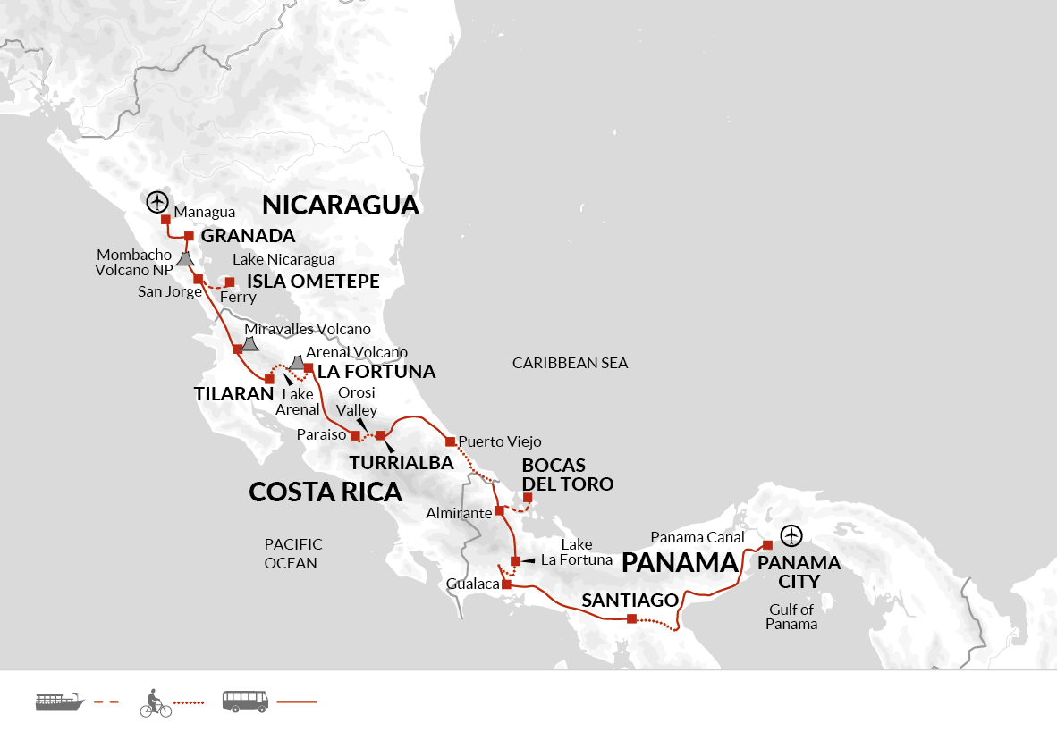 tourhub | Explore! | Cycle Nicaragua to the Panama Canal | Tour Map