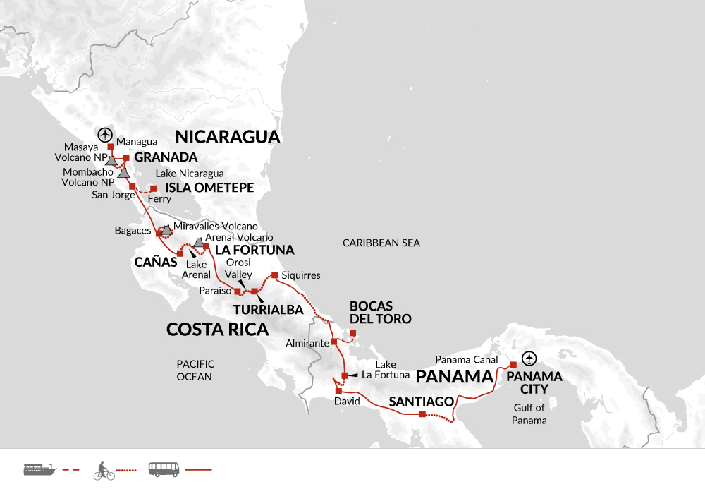 tourhub | Explore! | Cycle Nicaragua to the Panama Canal | Tour Map