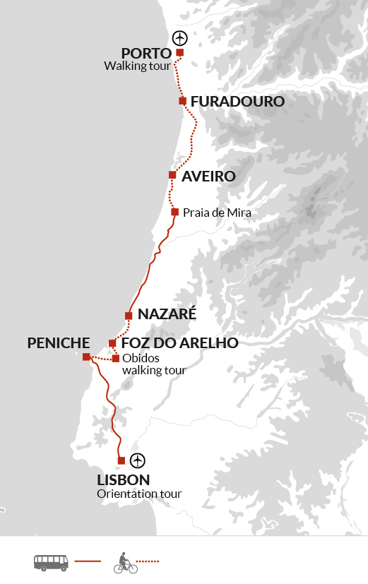 tourhub | Explore! | Cycling Portugal - Porto to Lisbon | Tour Map