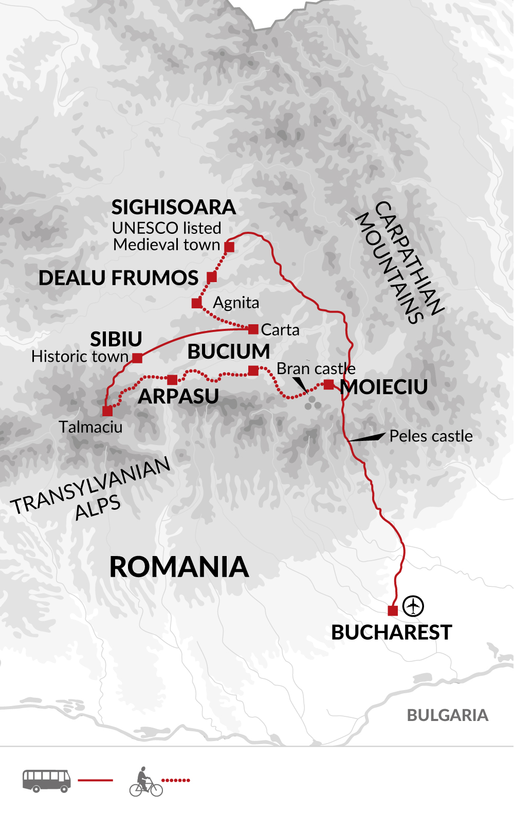 tourhub | Explore! | Cycle Romania | Tour Map