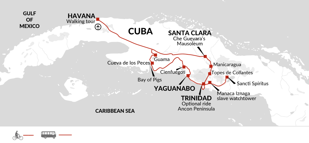 tourhub | Explore! | Highlights of Cuba by Bicycle | Tour Map