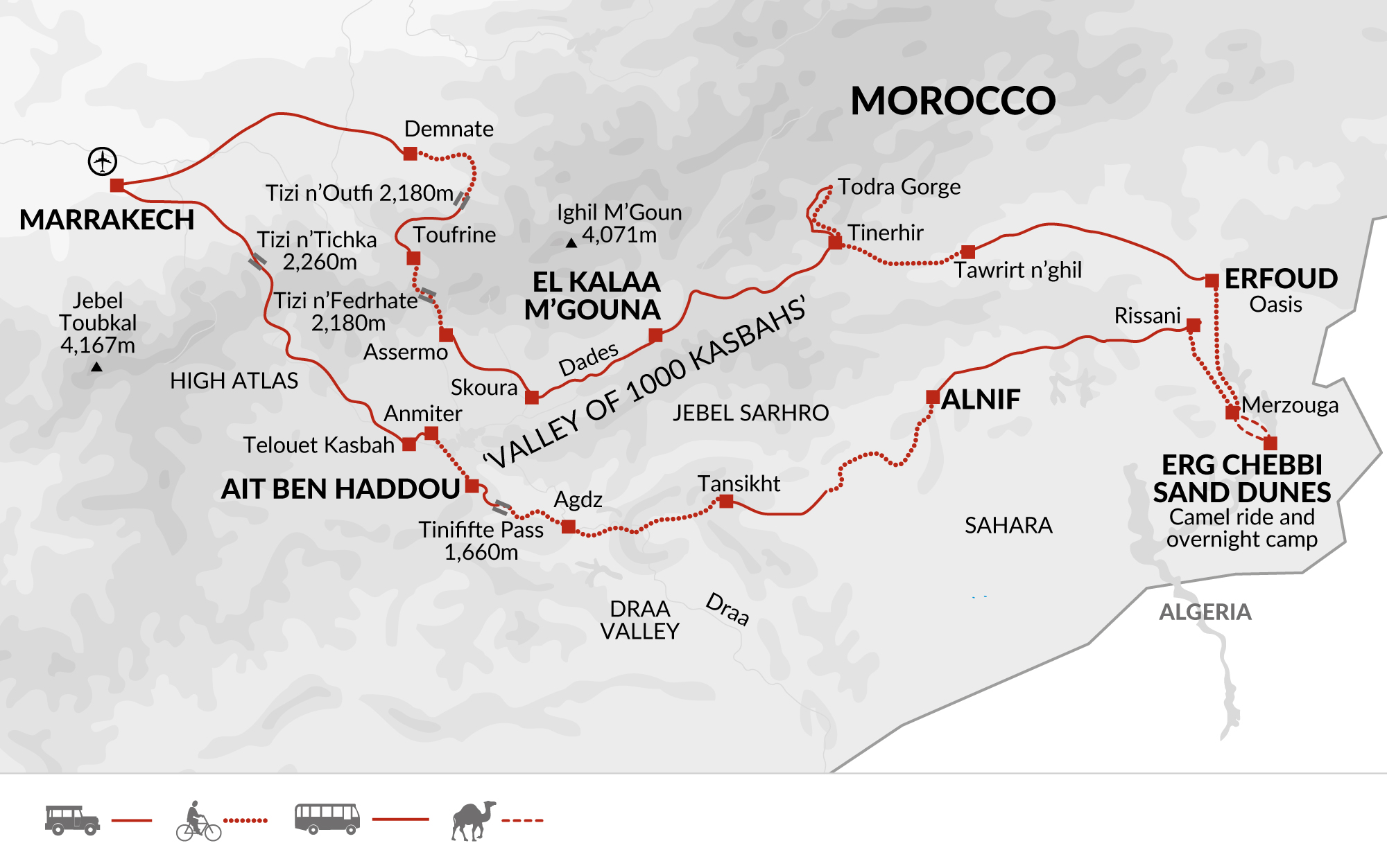 tourhub | Explore! | Cycle Morocco - Atlas to the Sahara | Tour Map