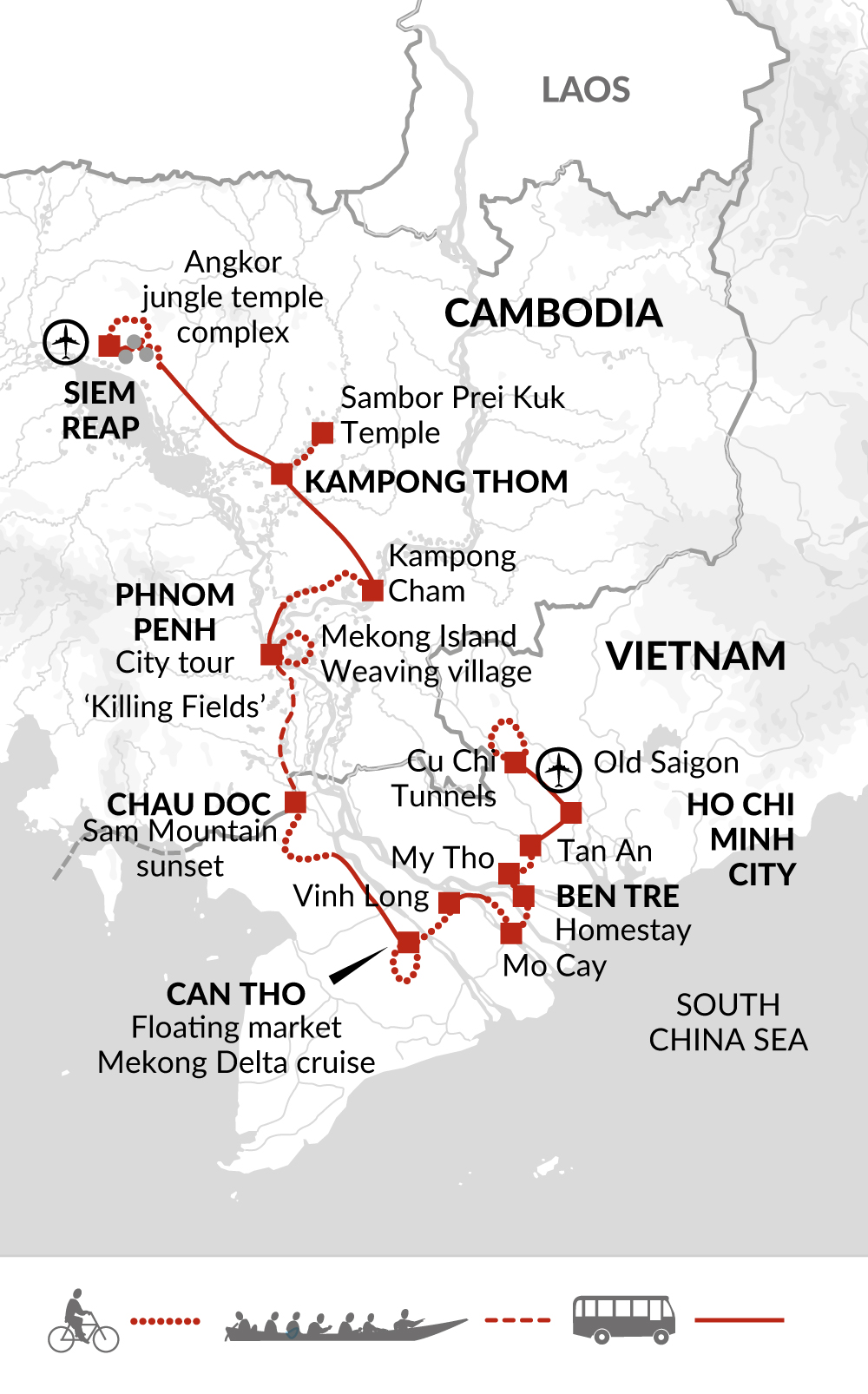 Tour Map tourhub | Explore! | Cycle Vietnam and Cambodia | Tour Map