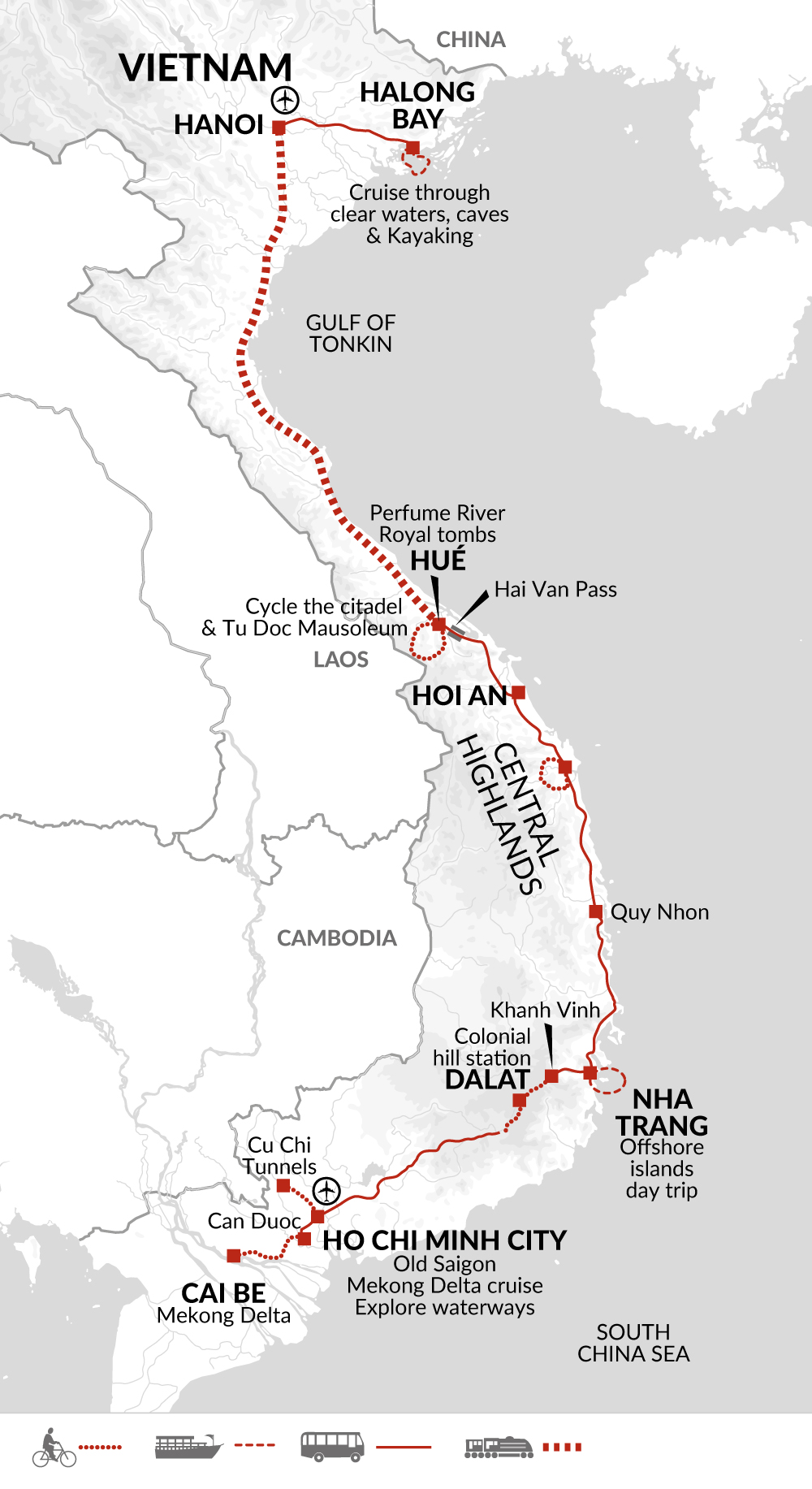 tourhub | Explore! | Cycle Saigon to Hanoi | Tour Map
