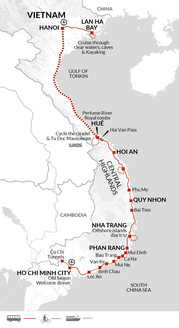 tourhub | Explore! | Upgraded - Cycle Vietnam | Tour Map