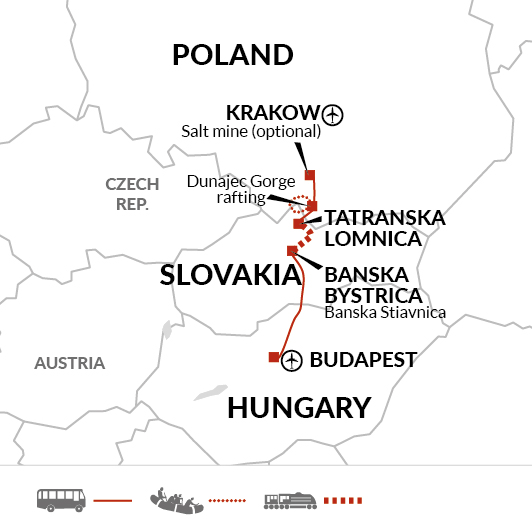 tourhub | Explore! | Krakow to Budapest Adventure | CZK | Route Map