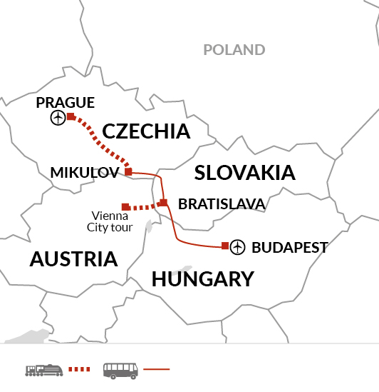 tourhub | Explore! | Budapest to Prague Adventure | Tour Map