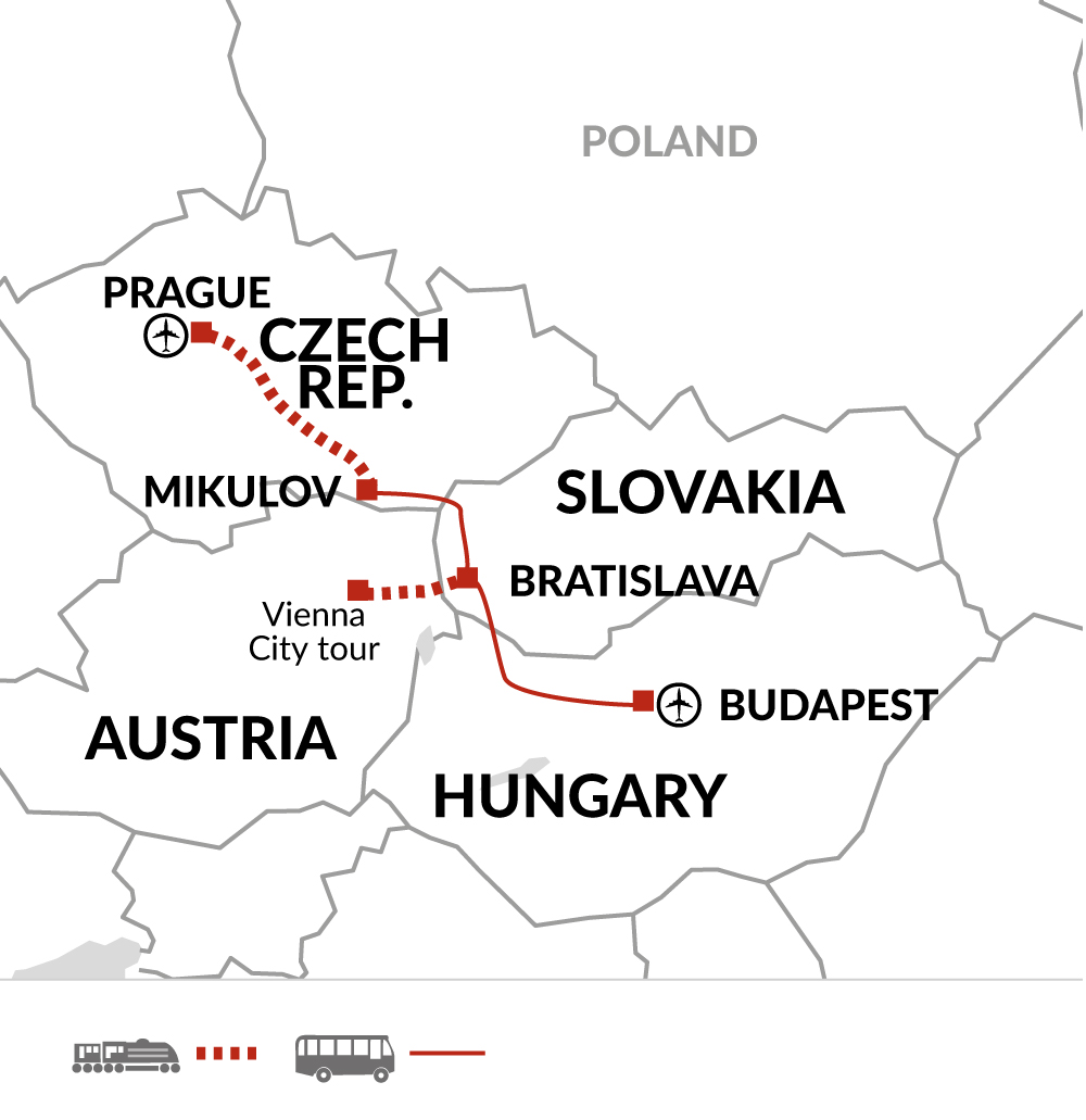 tourhub | Explore! | Budapest to Prague Adventure | Tour Map