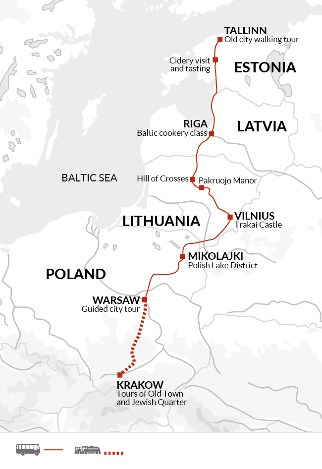 tourhub | Explore! | Upgraded - The Baltic States and Poland | Tour Map
