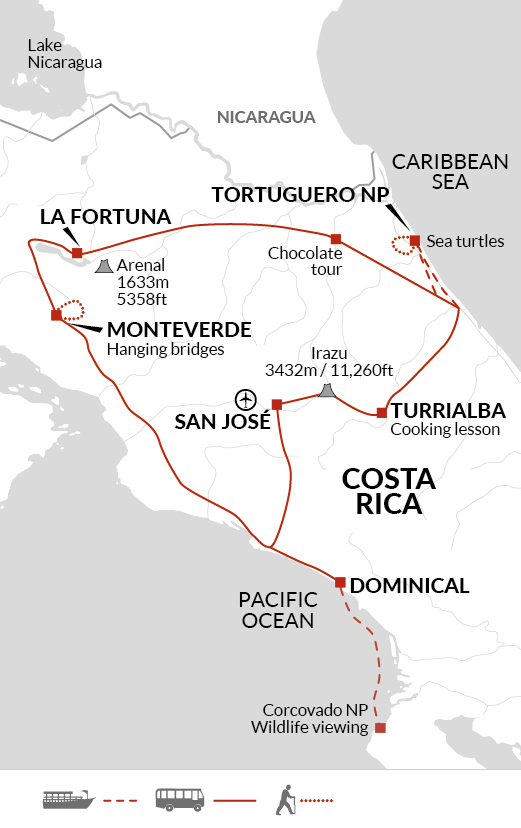 tourhub | Explore! | Upgraded - Costa Rica Wildlife | Tour Map