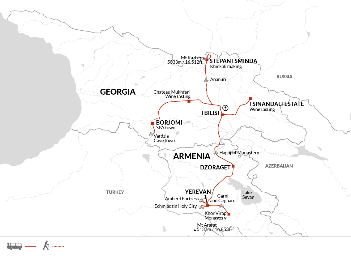 tourhub | Explore! | Upgraded - Treasures of Georgia and Armenia | Tour Map