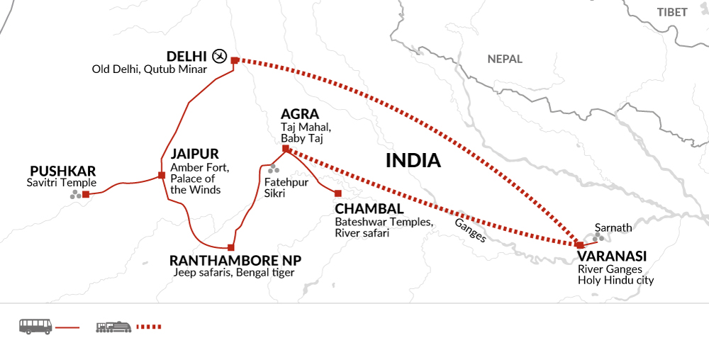 Tour Map tourhub | Explore! | Highlights of Northern India | Tour Map