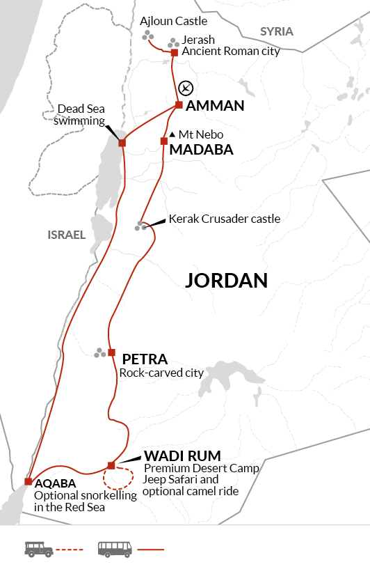 tourhub | Explore! | Upgraded - Treasures of Jordan | Tour Map