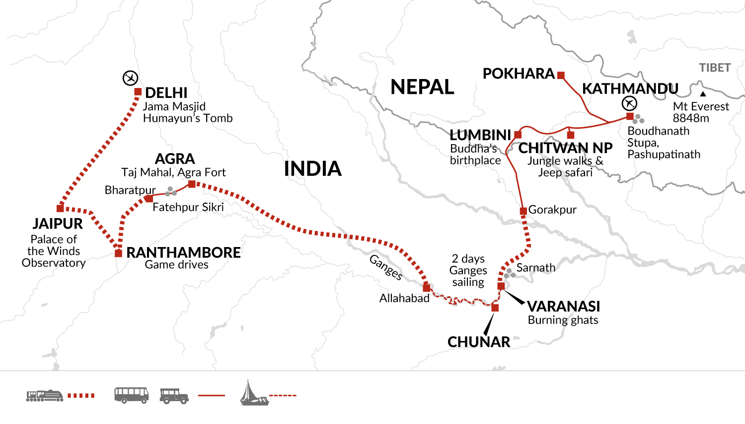 tourhub | Explore! | Delhi To Kathmandu | Tour Map