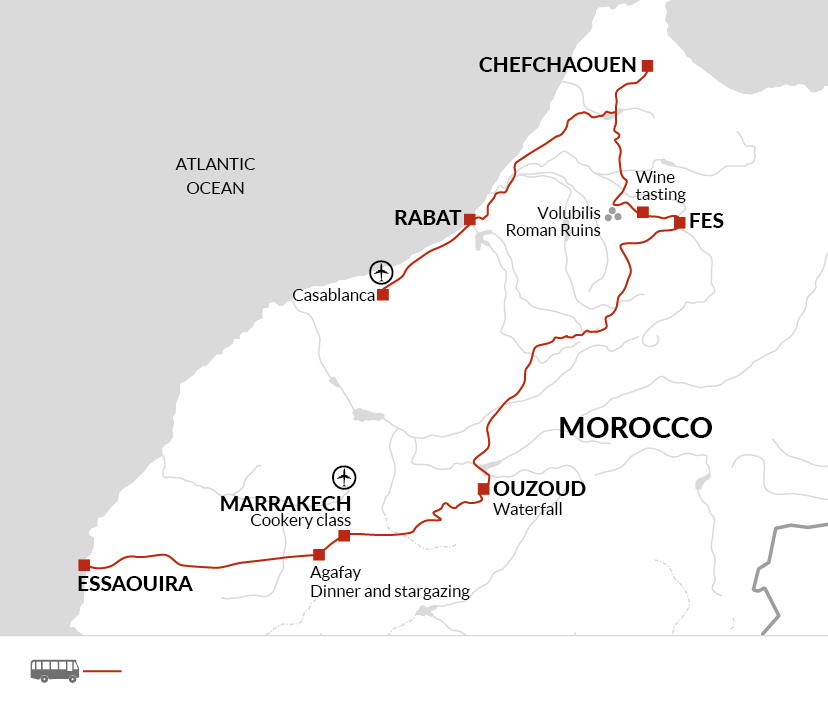 tourhub | Explore! | Upgraded - Discover Morocco and the Atlantic Coast | Tour Map