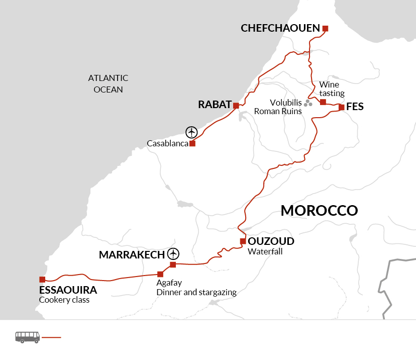 tourhub | Explore! | Upgraded - Discover Morocco and the Atlantic Coast | Tour Map