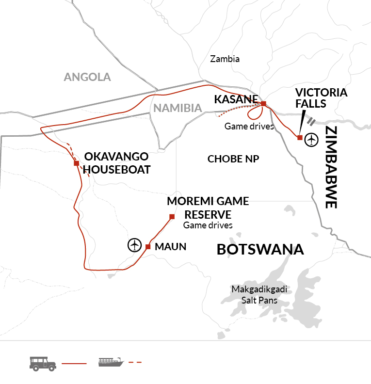 tourhub | Explore! | Upgraded - Botswana Wildlife Safari | Tour Map