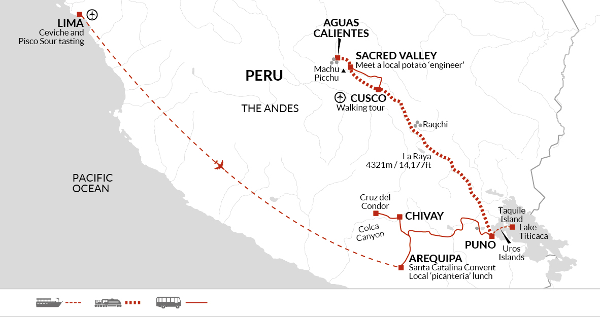 tourhub | Explore! | Upgraded - Discover Peru | Tour Map