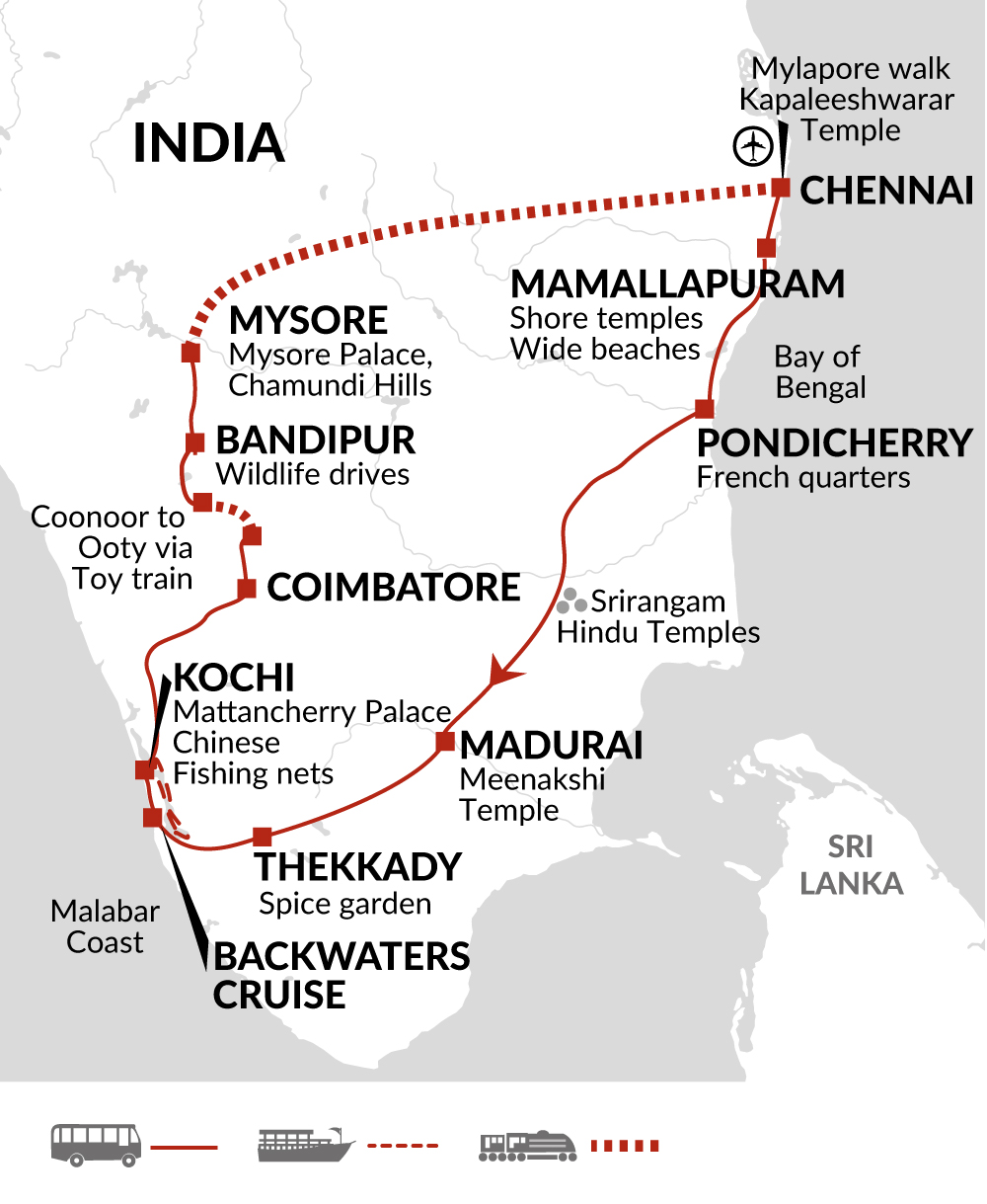 Tour Map tourhub | Explore! | Highlights of Southern India | Tour Map