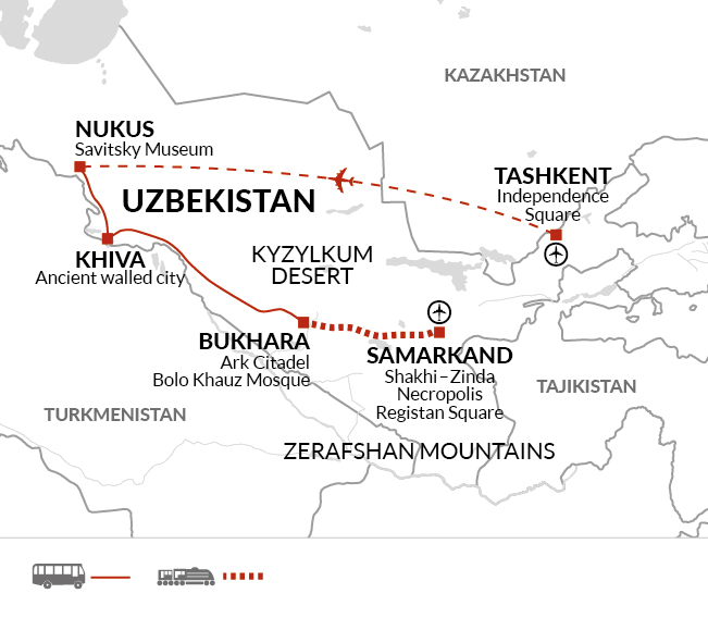 tourhub | Explore! | Upgraded - Treasures of Uzbekistan | Tour Map